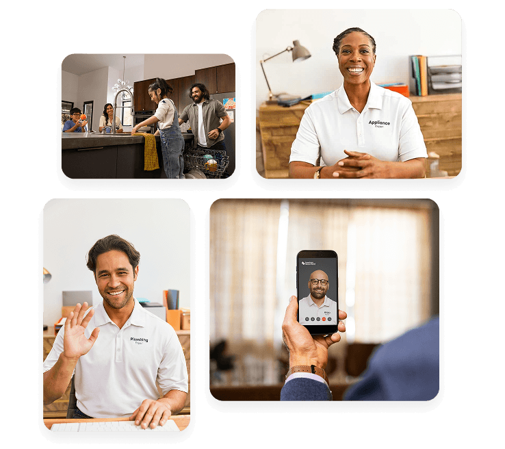 4 smaller photographs of people using a video chat app